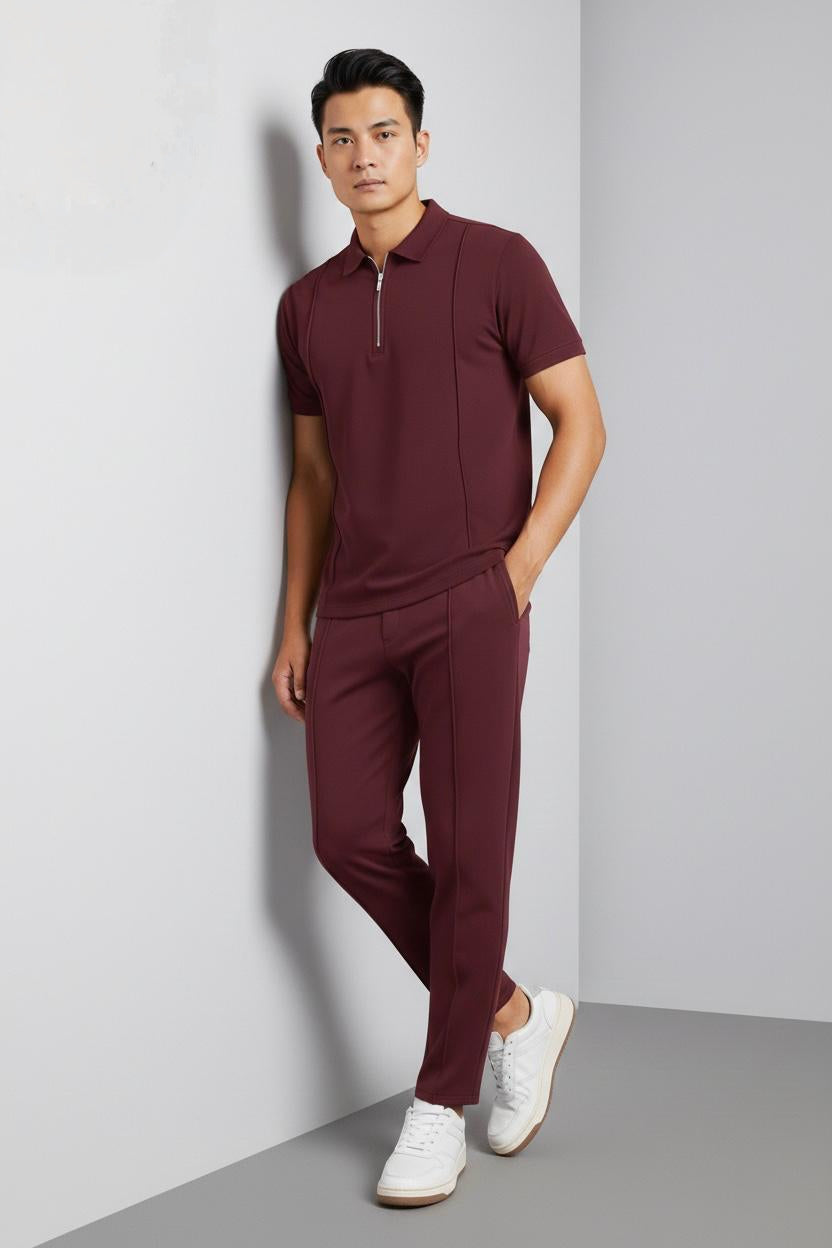 Men’s Premium Quarter-Zip Polo & Pintuck Trouser Co-ord Set – Luxury Athleisure Tracksuit