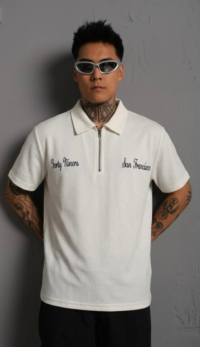 STWD Urban Varsity Quarter-Zip Polo – Textured Waffle Knit Series