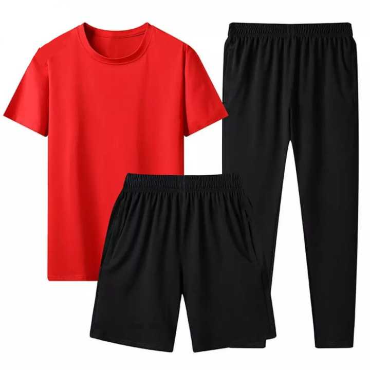 Men’s 3-Piece Casual Sportswear Set – T-Shirt, Shorts & Jogger Pants