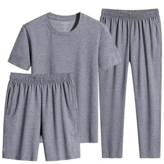 Men’s 3-Piece Casual Sportswear Set – T-Shirt, Shorts & Jogger Pants