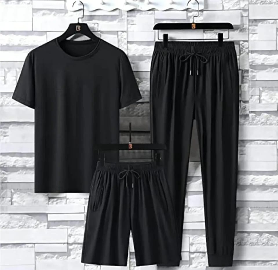 Men’s 3-Piece Casual Sportswear Set – T-Shirt, Shorts & Jogger Pants