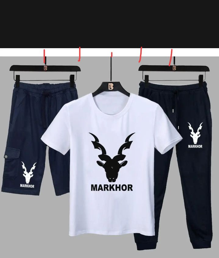 Premium Markhor Edition Men's 3-Piece Summer Performance Set – Crew Neck Tee, Athletic Trousers & Comfort Shorts
