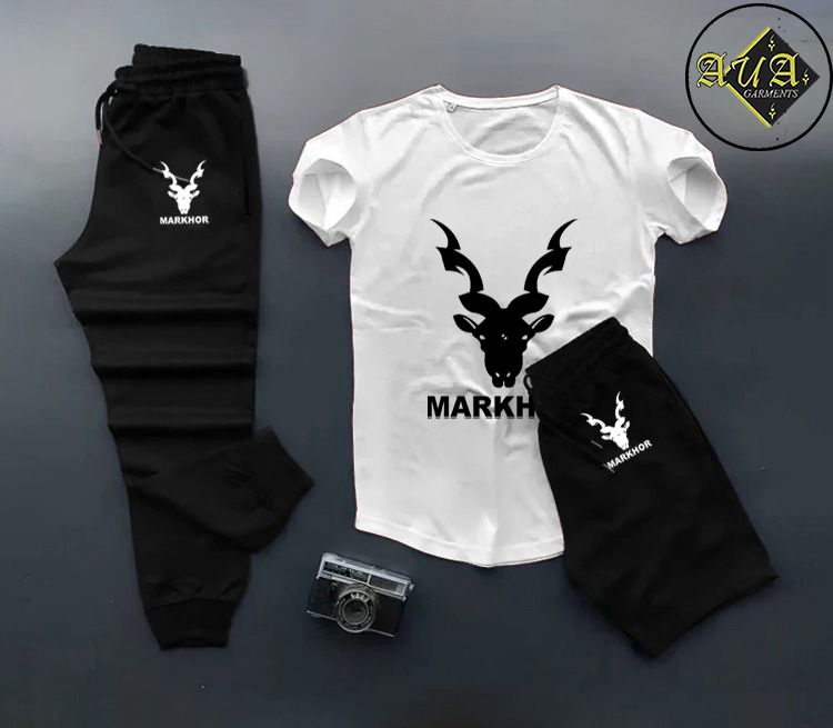 Premium Markhor Edition Men's 3-Piece Summer Performance Set – Crew Neck Tee, Athletic Trousers & Comfort Shorts