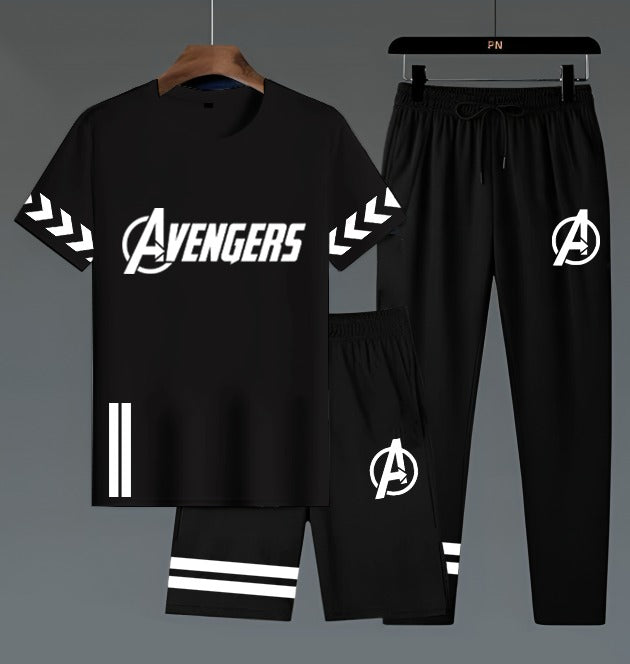 Avengers Edition Men’s 3-Piece Activewear Set – Premium T-Shirt,  & Shorts Combo