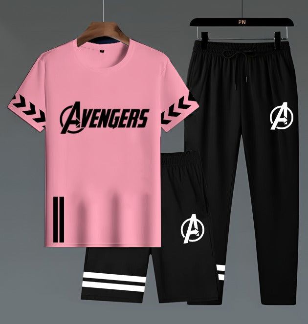 Avengers Edition Men’s 3-Piece Activewear Set – Premium T-Shirt,  & Shorts Combo