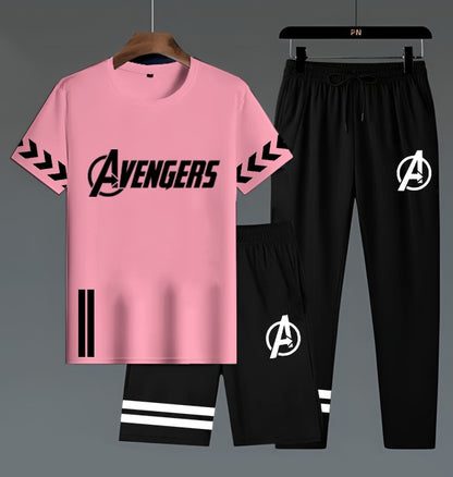 Avengers Edition Men’s 3-Piece Activewear Set – Premium T-Shirt,  & Shorts Combo