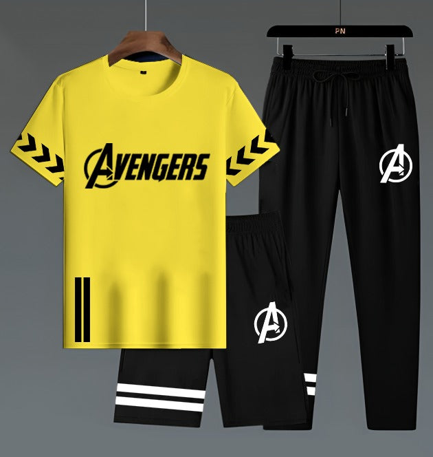 Avengers Edition Men’s 3-Piece Activewear Set – Premium T-Shirt,  & Shorts Combo