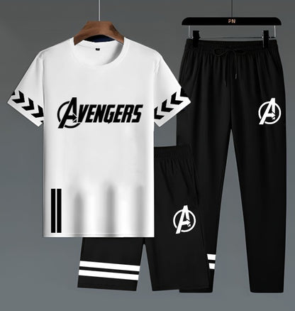 Avengers Edition Men’s 3-Piece Activewear Set – Premium T-Shirt,  & Shorts Combo