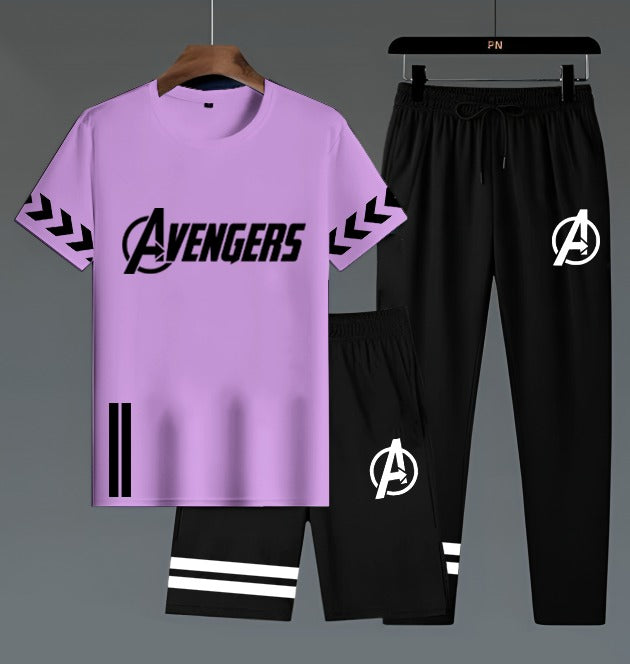 Avengers Edition Men’s 3-Piece Activewear Set – Premium T-Shirt,  & Shorts Combo