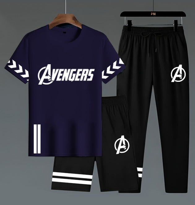 Avengers Edition Men’s 3-Piece Activewear Set – Premium T-Shirt,  & Shorts Combo