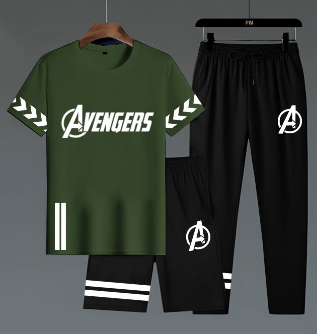 Avengers Edition Men’s 3-Piece Activewear Set – Premium T-Shirt,  & Shorts Combo