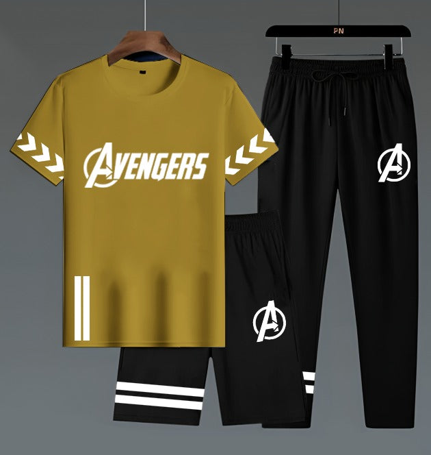 Avengers Edition Men’s 3-Piece Activewear Set – Premium T-Shirt,  & Shorts Combo