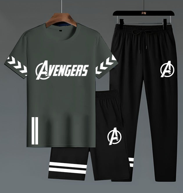 Avengers Edition Men’s 3-Piece Activewear Set – Premium T-Shirt,  & Shorts Combo