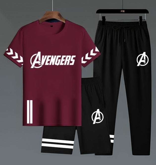 Avengers Edition Men’s 3-Piece Activewear Set – Premium T-Shirt,  & Shorts Combo