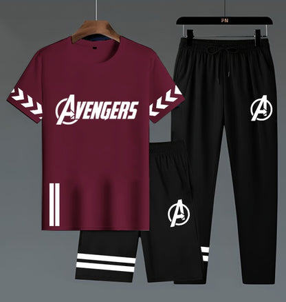 Avengers Edition Men’s 3-Piece Activewear Set – Premium T-Shirt,  & Shorts Combo