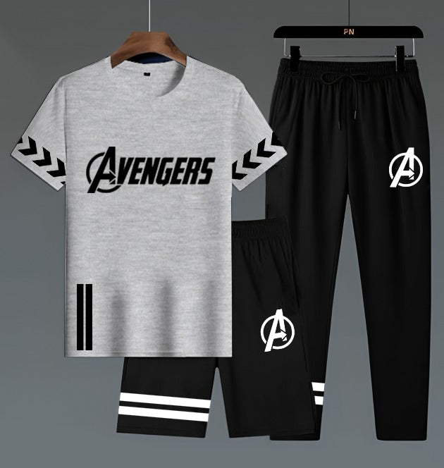 Avengers Edition Men’s 3-Piece Activewear Set – Premium T-Shirt,  & Shorts Combo