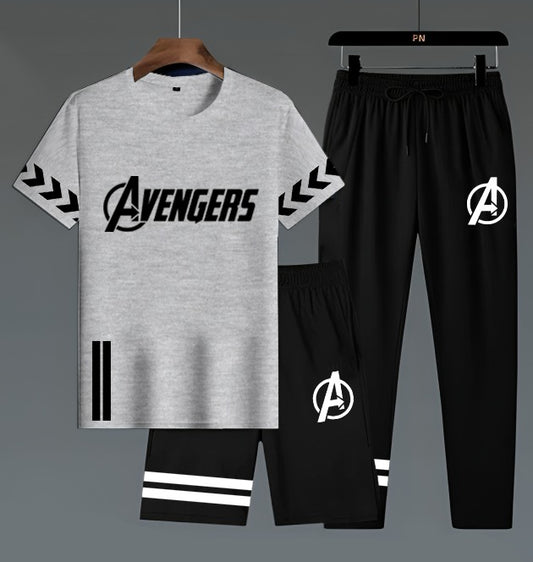 Avengers Edition Men’s 3-Piece Activewear Set – Premium T-Shirt,  & Shorts Combo