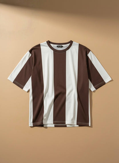 Men’s Bold Vertical Stripe Oversized Crewneck T-Shirt CL-003