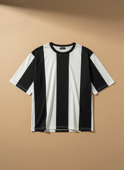 Men’s Bold Vertical Stripe Oversized Crewneck T-Shirt CL-003