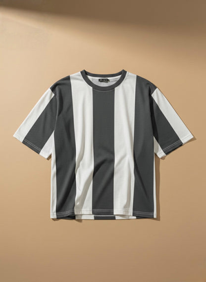 Men’s Bold Vertical Stripe Oversized Crewneck T-Shirt CL-003
