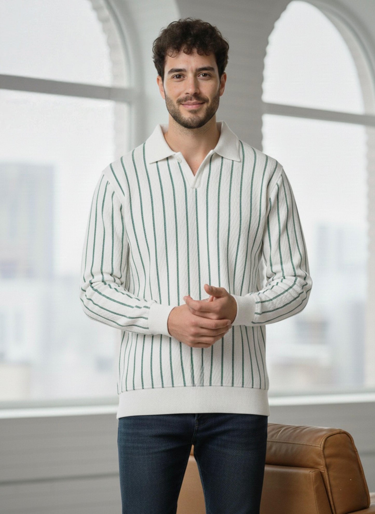 Men’s Short Sleeve Textured Camp Collar Button-Down Shirt