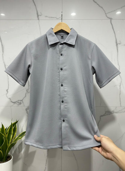 Men's Premium Vertical Textured Knit Short-Sleeve Shirt – Modern Slim Fit Casual Button-Down