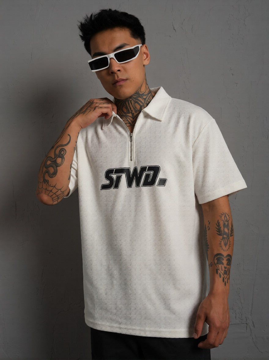 STWD Urban Varsity Quarter-Zip Polo – Textured Waffle Knit Series
