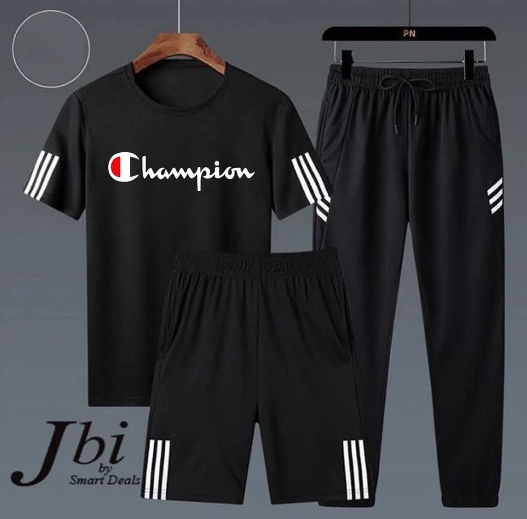 Champion Men’s 3-Piece Performance Tracksuit Set – Active Tee, Training Shorts, and Joggers